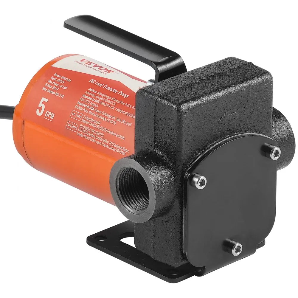 VEVOR Fuel Transfer Pump, 12V DC 5.3 GPM 1/10 HP, Portable Electric Diesel Transfer Pump with Auto Shut-Off Fuel Nozzle, Long Inlet & Outlet Hose for Gasoline, Diesel, Kerosene, Methanol Blends