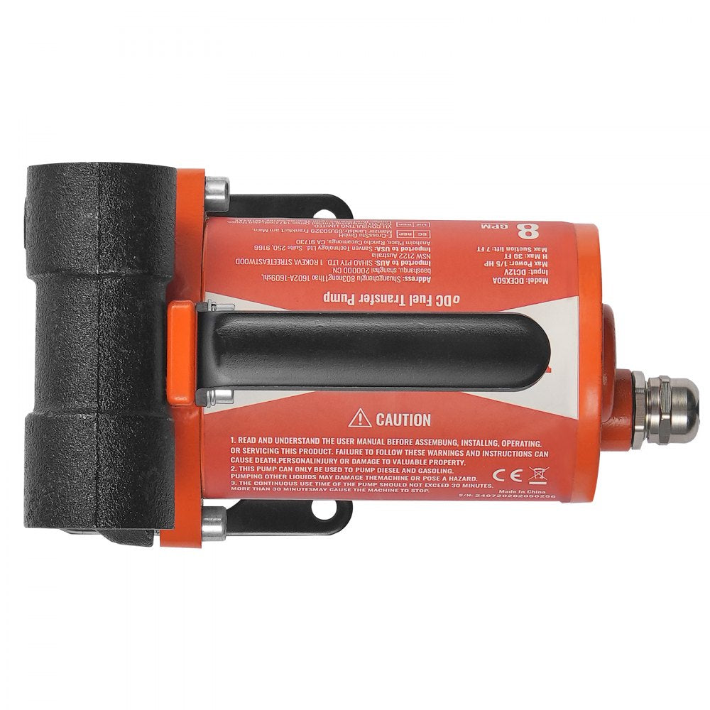 VEVOR Fuel Transfer Pump, 12V DC 8 GPM 1/6 HP, Portable Electric Diesel Transfer Pump with Auto Shut-Off Fuel Nozzle, Long Inlet & Outlet Hose for Gasoline, Diesel, Kerosene, Methanol Blends