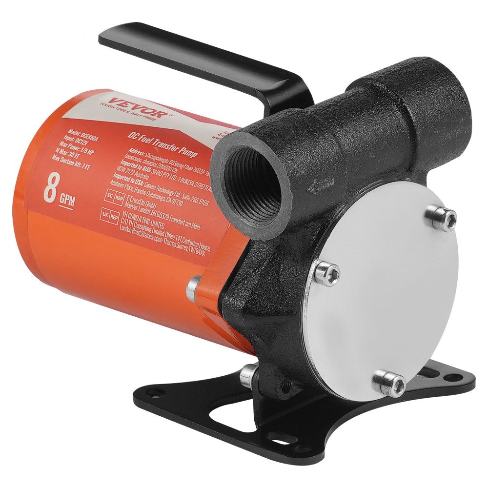 VEVOR Fuel Transfer Pump, 12V DC 8 GPM 1/6 HP, Portable Electric Diesel Transfer Pump with Auto Shut-Off Fuel Nozzle, Long Inlet & Outlet Hose for Gasoline, Diesel, Kerosene, Methanol Blends