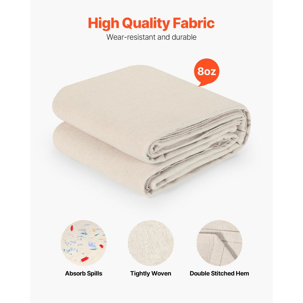 VEVOR Canvas Drop Cloth, 4x12 ft Painters Drop Cloth for Painting, 8oz All Purpose Canvas Tarp for Furniture & Floor Protection, Cotton Fabric Paint Tarp for Curtains, Tablecloths, Washable & Reusable