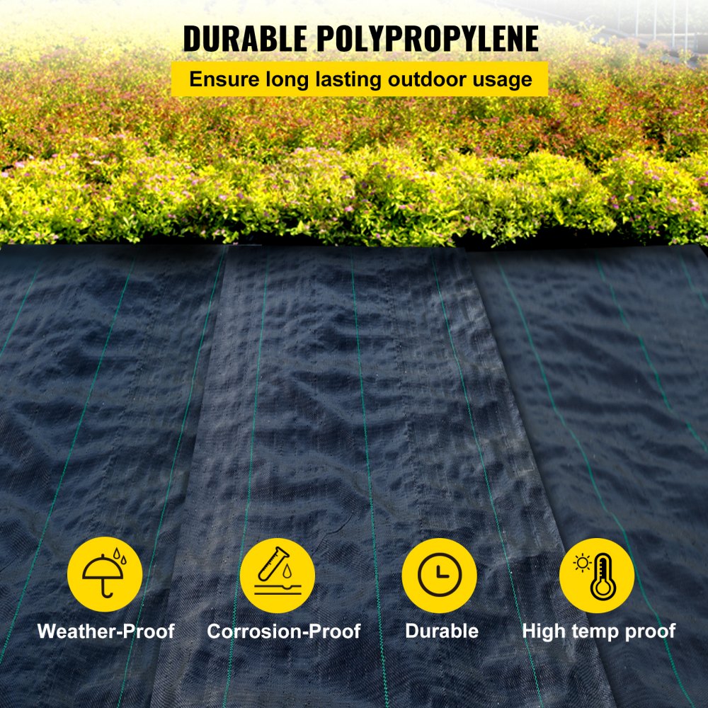 VEVOR 3FTx50FT Premium Weed Barrier Fabric Heavy Duty 5OZ, Woven Weed Control Fabric, High Permeability Good for Flower Bed, Geotextile Fabric for Underlayment, Polyethylene Ground Cover