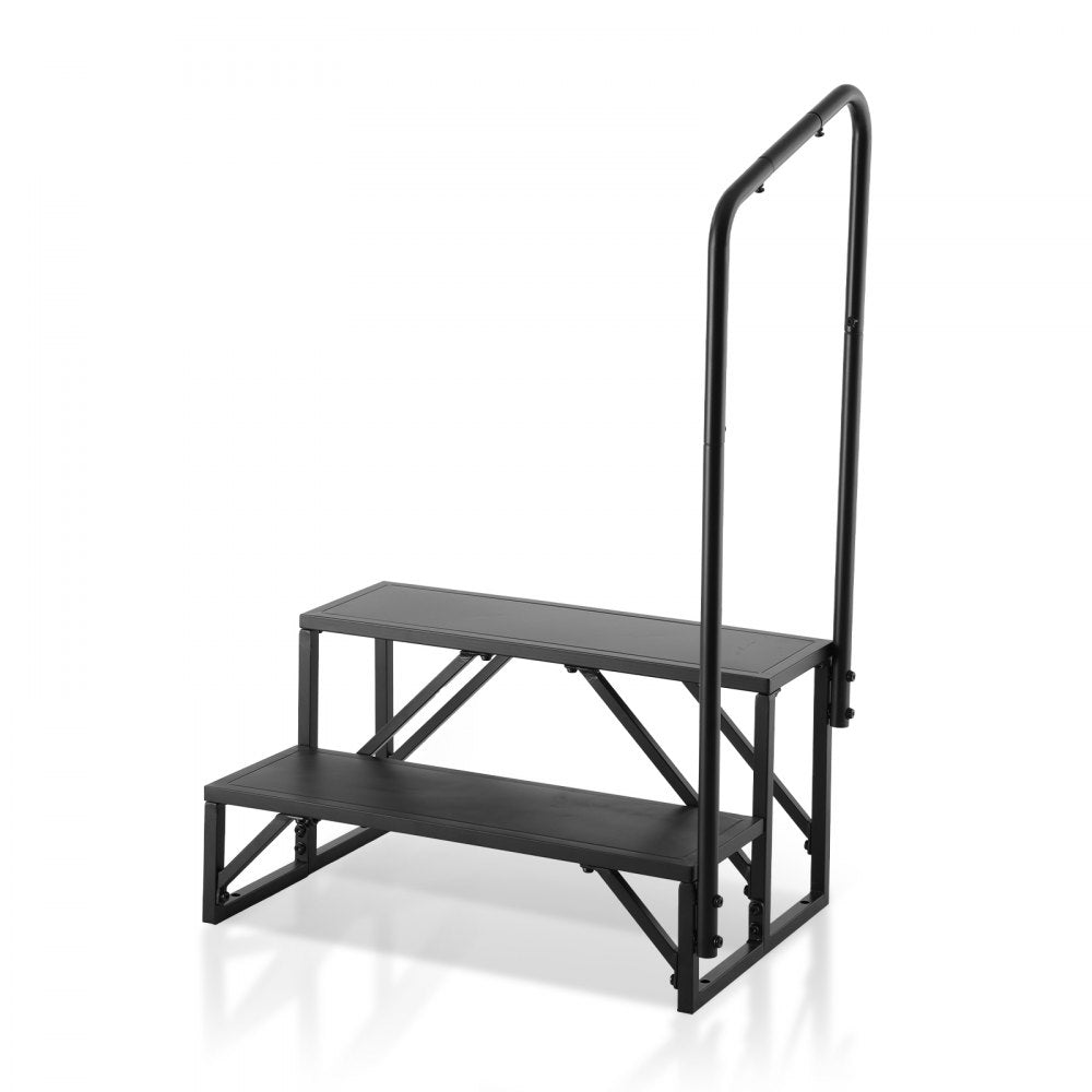 VEVOR RV Steps, 2-Step RV Stairs, 440 LBS Load Capacity, Thickened Carbon Steel, With Handrail, Non-Slip Steps for Safe Entry and Exit, Suit for RV, Trailer, Camper Steps