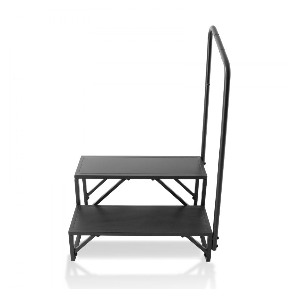 VEVOR RV Steps, 2-Step RV Stairs, 440 LBS Load Capacity, Thickened Carbon Steel, With Handrail, Non-Slip Steps for Safe Entry and Exit, Suit for RV, Trailer, Camper Steps