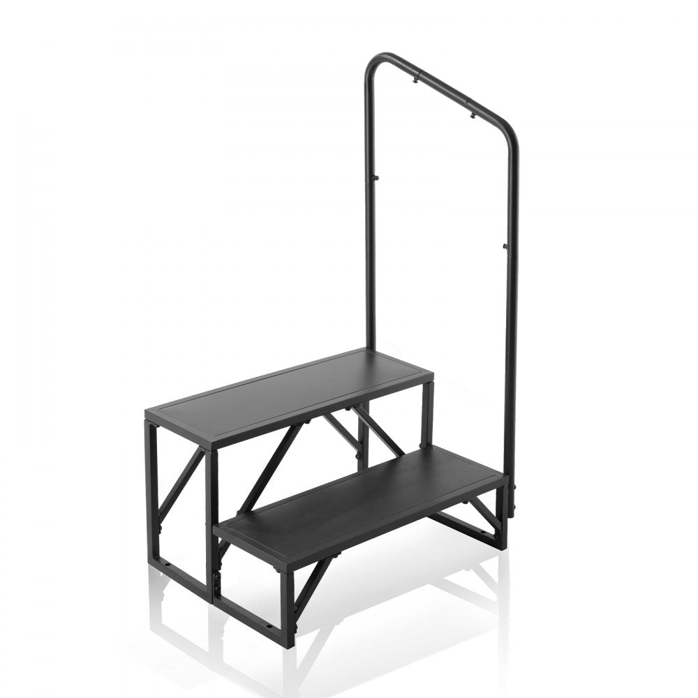 VEVOR RV Steps, 2-Step RV Stairs, 440 LBS Load Capacity, Thickened Carbon Steel, With Handrail, Non-Slip Steps for Safe Entry and Exit, Suit for RV, Trailer, Camper Steps