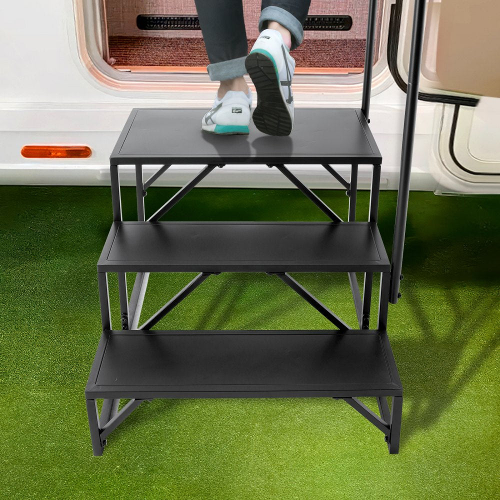 VEVOR RV Steps, 3-Step RV Stairs, 440 LBS Load Capacity, Thickened Carbon Steel, With Handrail, Non-Slip Steps for Safe Entry and Exit, Suit for RV, Trailer, Camper Steps