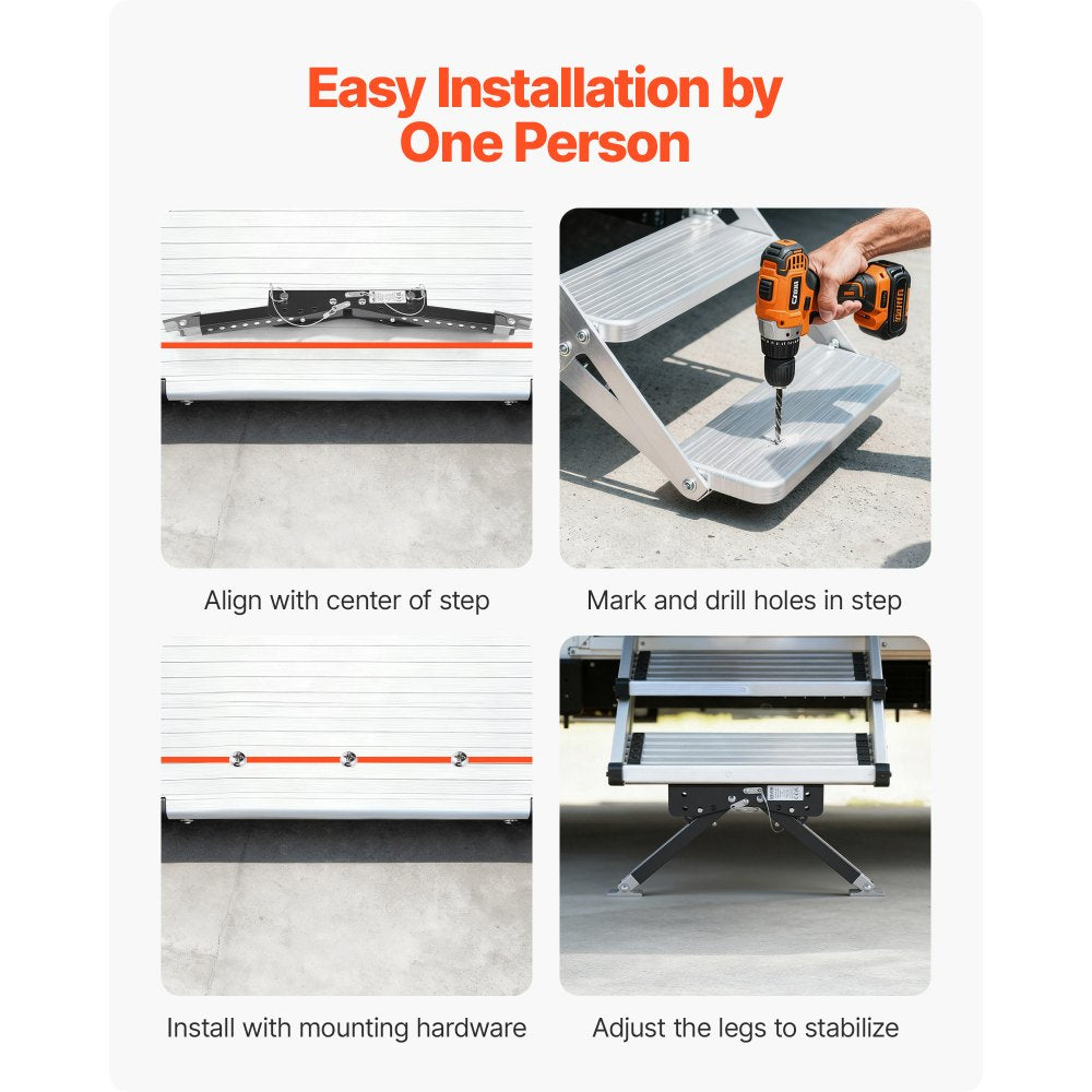 VEVOR RV Step Stabilizer, Height Adjustable Step Stabilizer Kit, Camper Stair Stabilizers with Powder Coated Steel for 5th Wheels, Travel Trailers and Motorhomes, Adjustable from 3 inch to 15 inch
