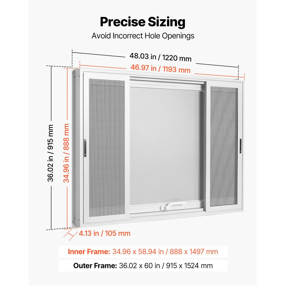 VEVOR Concession Window 48x36 in Aluminum Alloy Frame Service Window, for Food Truck, Up to 85 Degrees Stand Serving with 4 Sliding Screen Windows, Awning Door and Drag Hook, Rainwater Resistant