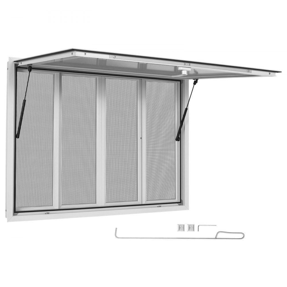 VEVOR Concession Window 48x36 in Aluminum Alloy Frame Service Window, for Food Truck, Up to 85 Degrees Stand Serving with 4 Sliding Screen Windows, Awning Door and Drag Hook, Rainwater Resistant