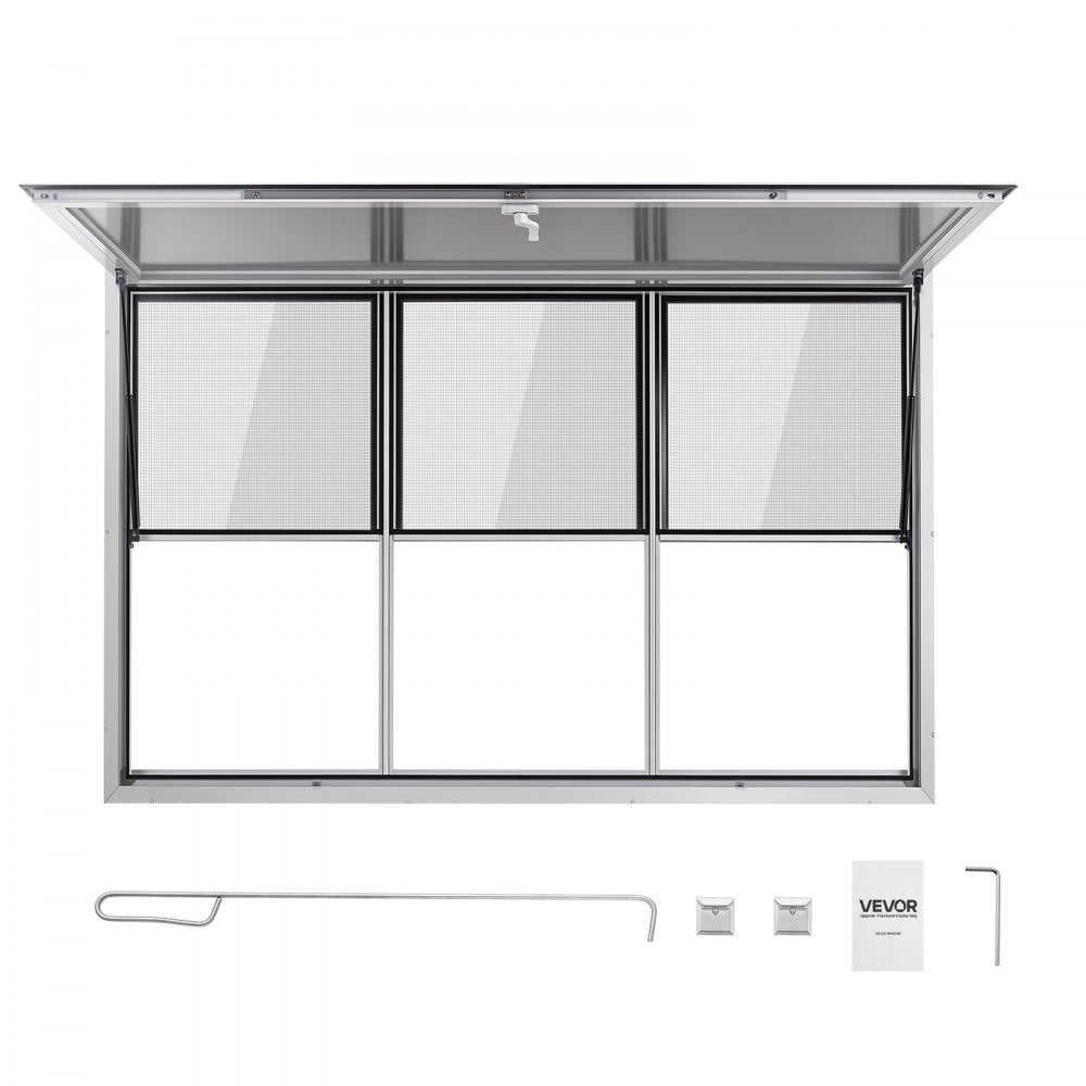 VEVOR Concession Window 64x40 in Aluminum Alloy Service Window, for Food Truck, Up to 85 Degrees Stand Serving with 3 Fixed & 3 Sliding Windows, Awning Door and Drag Hook, Rainwater Resistant