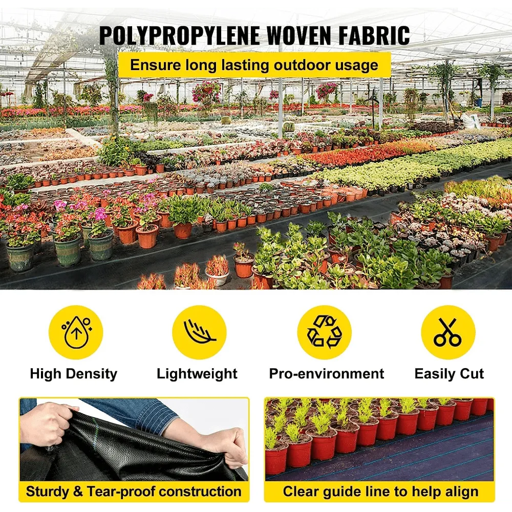 VEVOR Weed Barrier Landscape Fabric, 5 x 250 ft, 5 Oz Premium Woven Ground Cover Heavy Duty PP Material & Easy Setup, Single-Layer for Outdoor Garden, Lawn, Driveway, Black