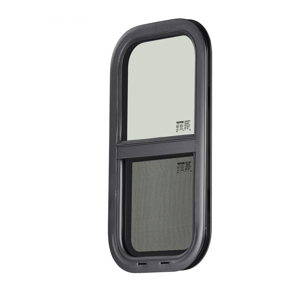VEVOR Vertical RV Window, 12" W x 24" H Tinted Sliding RV Window with Net Screen & Trim Ring, Fit 15/16" - 1 3/4" Thickness Wall, RV Window Replacement for Teardrop Cargo Trailer Camper, DOT Approved