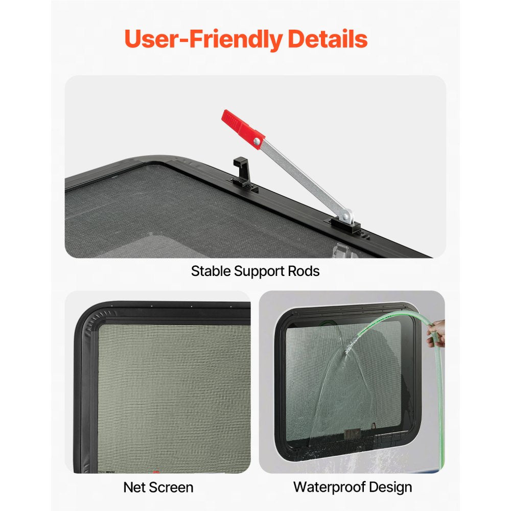 VEVOR RV Exit Window, 30" W x 22" H Tinted RV Window with Net Screen and Trim Ring, Fit for 1 1/4" - 1 13/16" Thickness Wall, RV Window Replacement for Teardrop Cargo Trailer Camper, DOT Approved