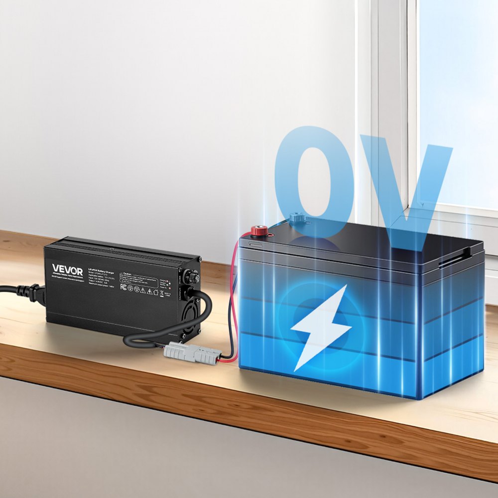 VEVOR 12V 10A Lithium Battery Charger, 14.6V, AC-DC LiFePO4 Smart Charger, with Anderson Connector, LED Indicator, 0V Activation, for Lithium LiFePO4 Deep Cycle Rechargeable Batteries of Boat, RV