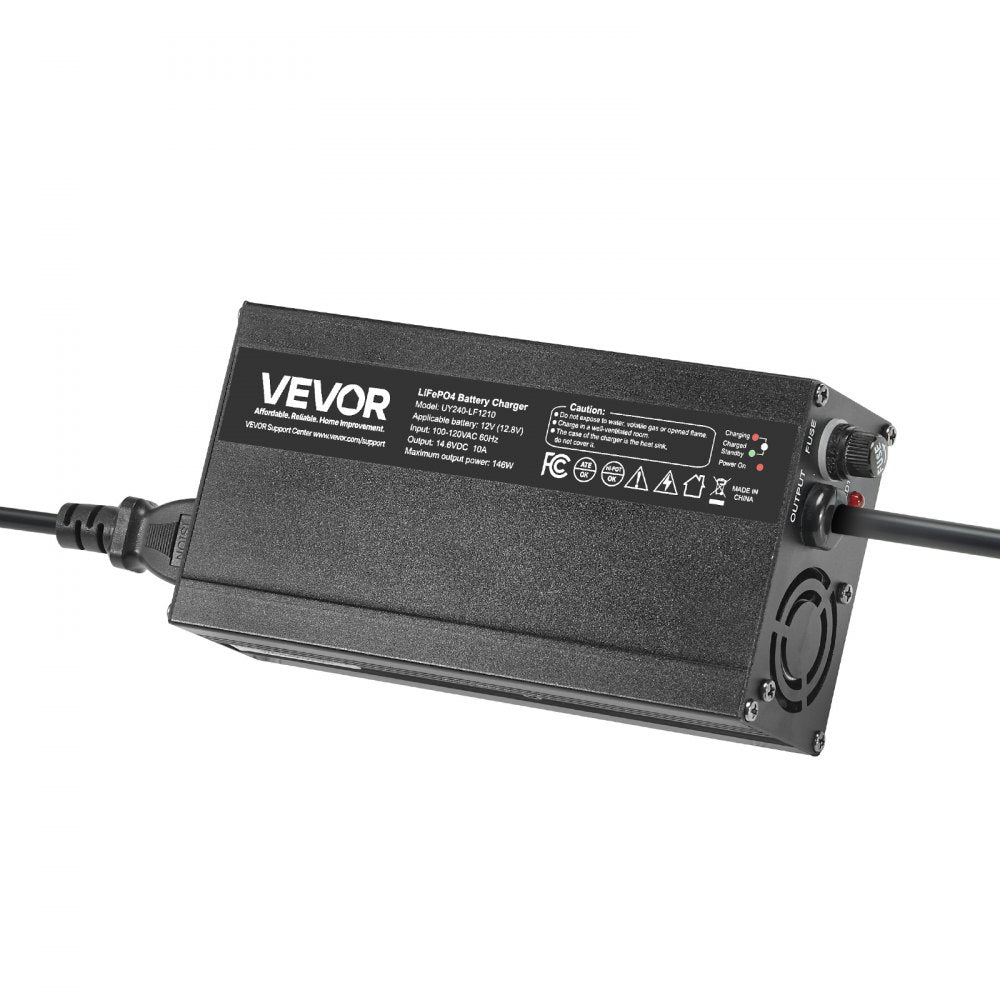 VEVOR 12V 10A Lithium Battery Charger, 14.6V, AC-DC LiFePO4 Smart Charger, with Anderson Connector, LED Indicator, 0V Activation, for Lithium LiFePO4 Deep Cycle Rechargeable Batteries of Boat, RV