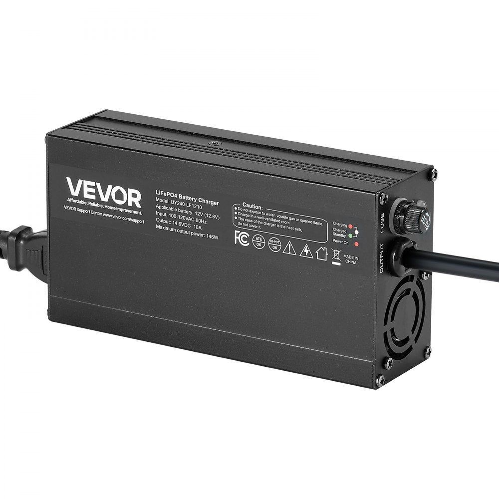 VEVOR 12V 10A Lithium Battery Charger, 14.6V, AC-DC LiFePO4 Smart Charger, with Anderson Connector, LED Indicator, 0V Activation, for Lithium LiFePO4 Deep Cycle Rechargeable Batteries of Boat, RV