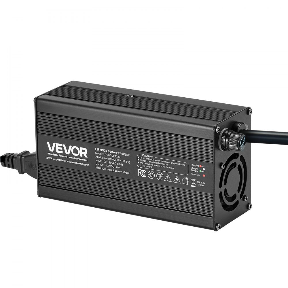 VEVOR 12V 20A Lithium Battery Charger, 14.6V, AC-DC LiFePO4 Smart Charger, with Anderson Connector, LED Indicator, 0V Activation, for Lithium LiFePO4 Deep Cycle Rechargeable Batteries of Boat, RV