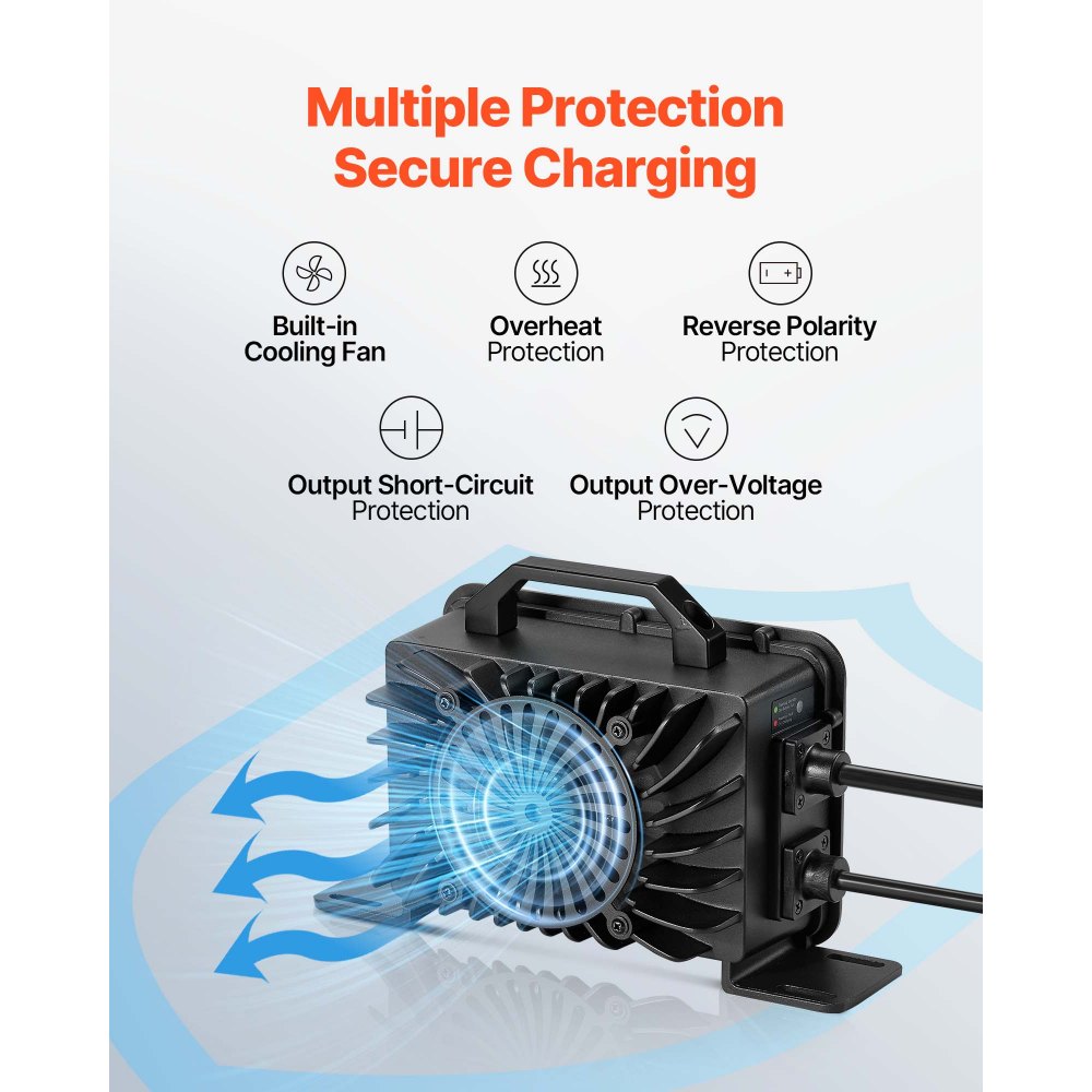 VEVOR 48V 18A Lithium Battery Charger, 58.4V, AC-DC LiFePO4 Smart Charger, with Waterproof Connector, LED Indicator, 0V Activation, for LiFePO4 Deep Cycle Rechargeable Batteries of Boat, RV, IP68