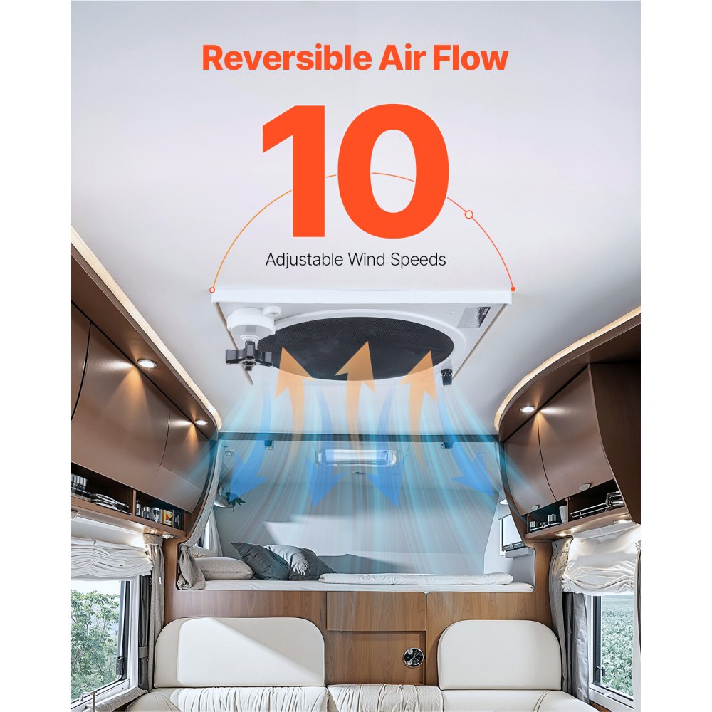 VEVOR RV Vent Fan, 14 inch RV Roof Vent Fan 12V, Powerful 10-Speed Reversible Fan with Remote Control, Built-in DC Motor, Power Top Lid,12 inch Fan Blade,Fits 14 x14 inch Roof Openings