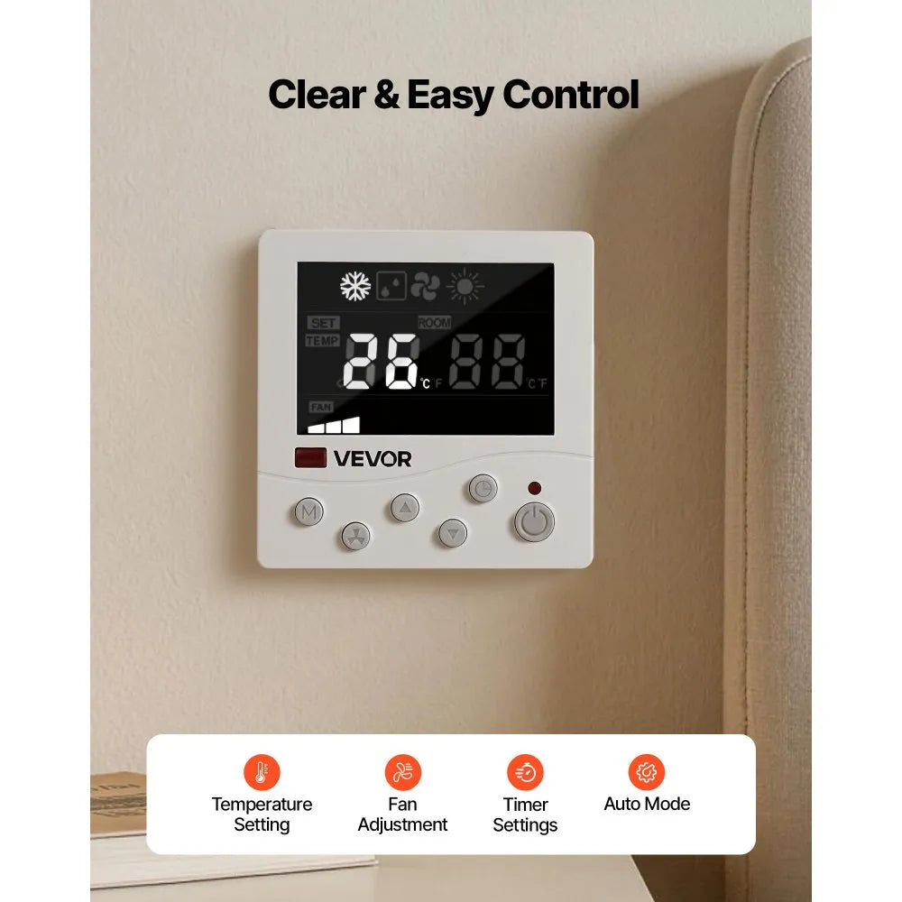 VEVOR RV Air Conditioner, 15000 BTU RV AC Unit, 120V Non-Ducted Rooftop Air Conditioner with Cooling and Heating, Four-Way Airflow, PTC Heating Module, Easy Install Quiet AC with Control Panel, White
