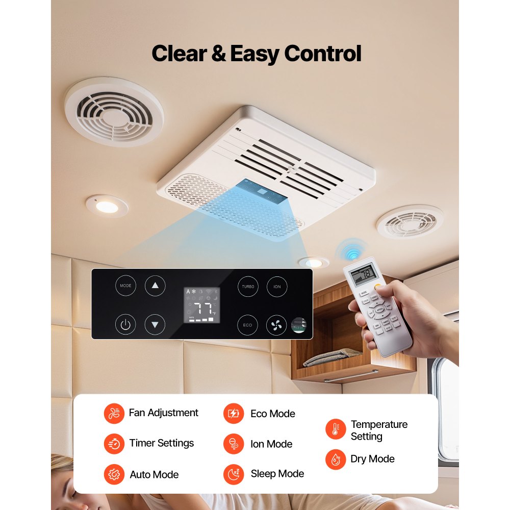 VEVOR RV Air Conditioner, 13500 BTU RV AC Unit, 120V Ducted Rooftop Air Conditioner with Variable Speed Compressor, Easy Install Quiet Cooling AC Unit with ADB Button Control and Remote Control, White