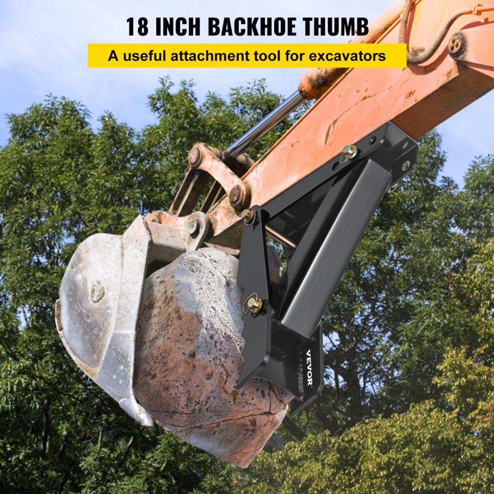 VEVOR 18\" Backhoe Thumb, 1/2\" Teeth Thickness Heavy Duty Excavator Thumb, Black Steel Weld On Thumb Attachments with 12mm Bolt-On Design Adjustable Mechanical Thumb for Backhoe/Excavator