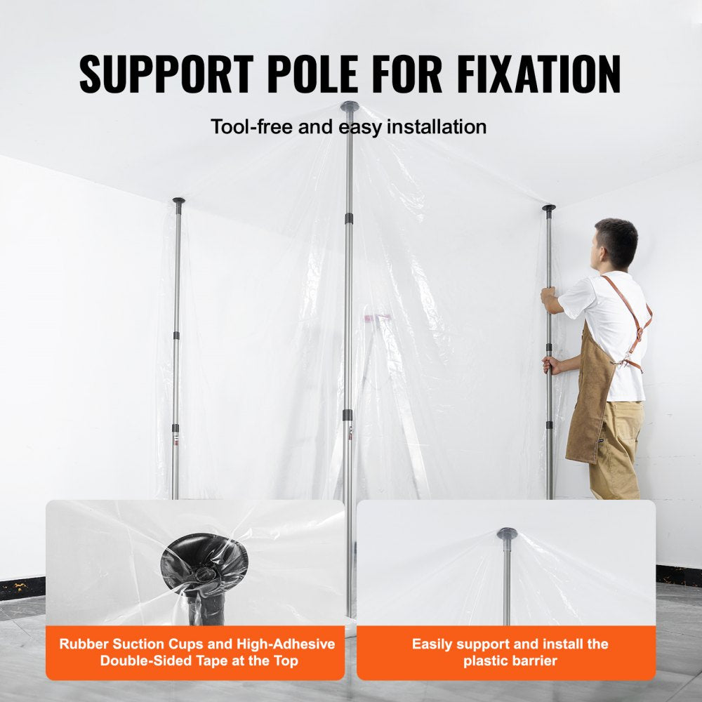 VEVOR Dust Barrier Poles, Carry Bag, 10 Ft Poles with 4 Telescoping Poles, and 32.8x13.12 Ft Plastic Film, for Interior Decoration and Painting Projects