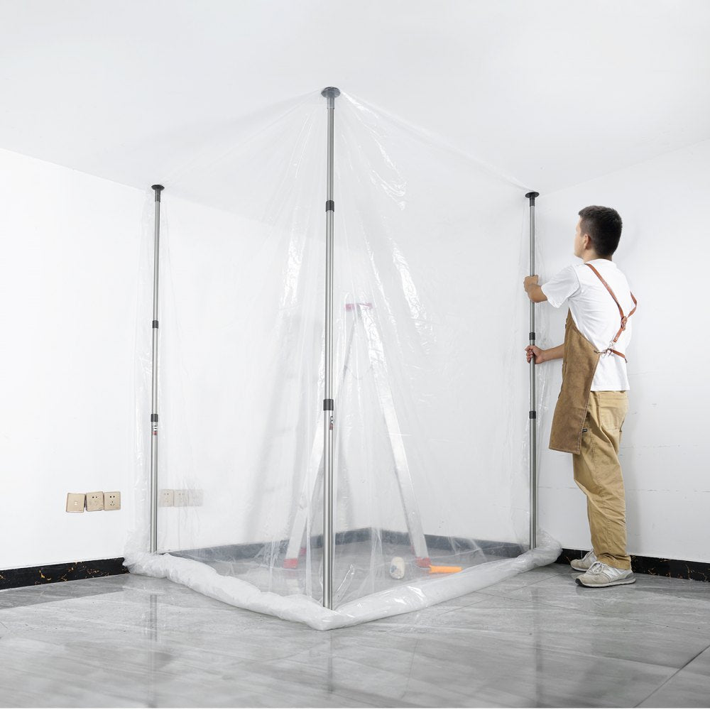 VEVOR Dust Barrier Poles, Carry Bag, 10 Ft Poles with 4 Telescoping Poles, and 32.8x13.12 Ft Plastic Film, for Interior Decoration and Painting Projects