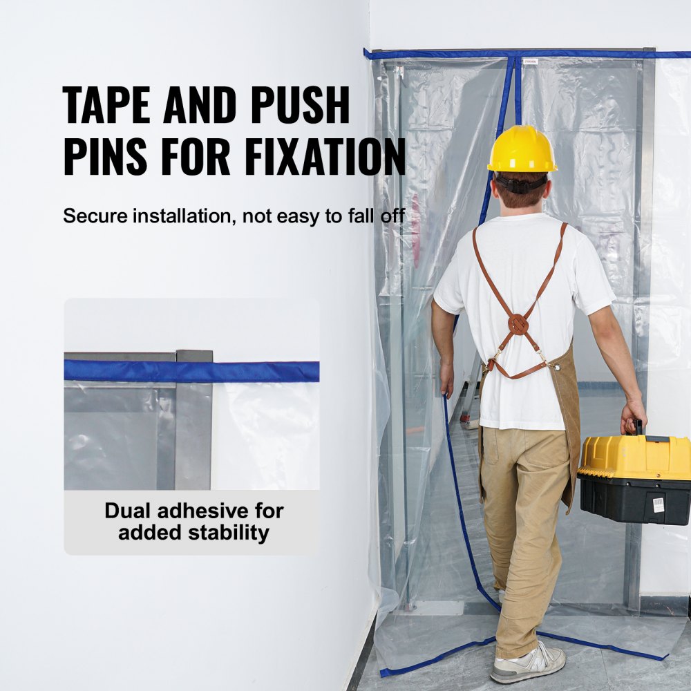 VEVOR Dust Barrier, 7.5 x 4 ft Dust Barrier Door Kit, PE Construction Door Cover for Dust Containment, with Magnetic Self-Closing Zipper, Dust Protection Wall for Bathroom Living Room Remodel