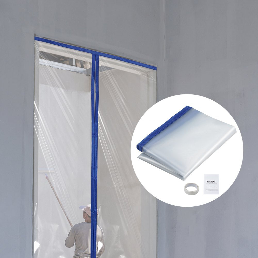 VEVOR Dust Barrier, 7.5 x 4 ft Dust Barrier Door Kit, PE Construction Door Cover for Dust Containment, with Magnetic Self-Closing Zipper, Dust Protection Wall for Bathroom Living Room Remodel