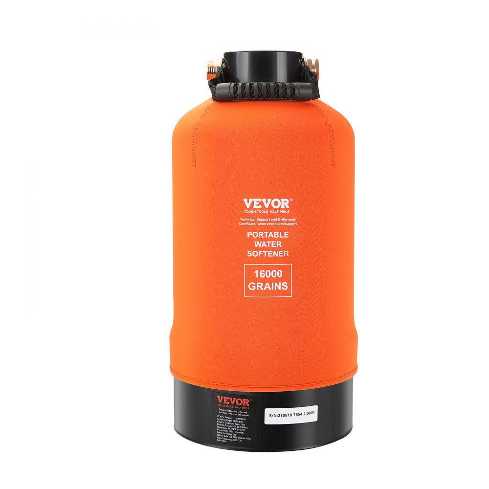 VEVOR RV Water Softener, 16,000 Grain Portable Water Softener, with 3/4" Brass Fittings and 42" Hose, Soften Hard Water Filter System for RVs, Trailers, Boats, Mobile Car Washing, Pressure Washing