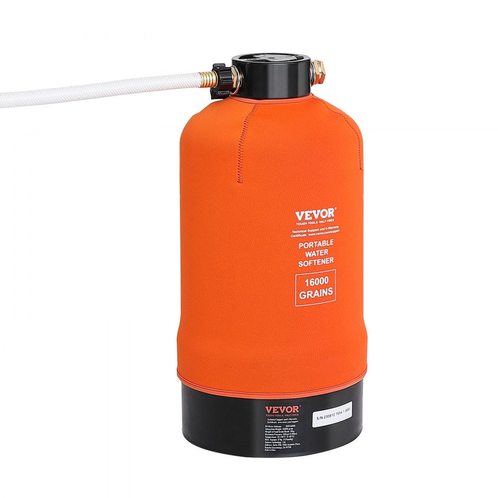 VEVOR RV Water Softener, 16,000 Grain Portable Water Softener, with 3/4" Brass Fittings and 42" Hose, Soften Hard Water Filter System for RVs, Trailers, Boats, Mobile Car Washing, Pressure Washing