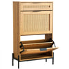 VEVOR Rattan Shoe Cabinet, Narrow Shoe Storage Organizer with 2 Flip Rattan Drawers & 1 Slide Drawer, Metal Legs, Slim Shoe Entryway Cabinet Ideal for Entryway, Closet, Hallway, Light Wood Color