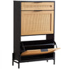 VEVOR Rattan Shoe Cabinet, Narrow Shoe Storage Organizer with 2 Flip Rattan Drawers & 1 Slide Drawer, Metal Legs, Slim Shoe Entryway Cabinet Ideal for Entryway, Closet, Hallway, Black