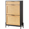 VEVOR Rattan Shoe Cabinet, Narrow Shoe Storage Organizer with 2 Flip Rattan Drawers & 1 Slide Drawer, Metal Legs, Slim Shoe Entryway Cabinet Ideal for Entryway, Closet, Hallway, Black
