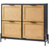VEVOR Rattan Shoe Cabinet, Narrow Shoe Storage Organizer with 4 Flip Drawers, Slim Shoe Entryway Storage Cabinet with Metal Legs, Ideal for Entryway, Closet, Hallway, Light Wood Color