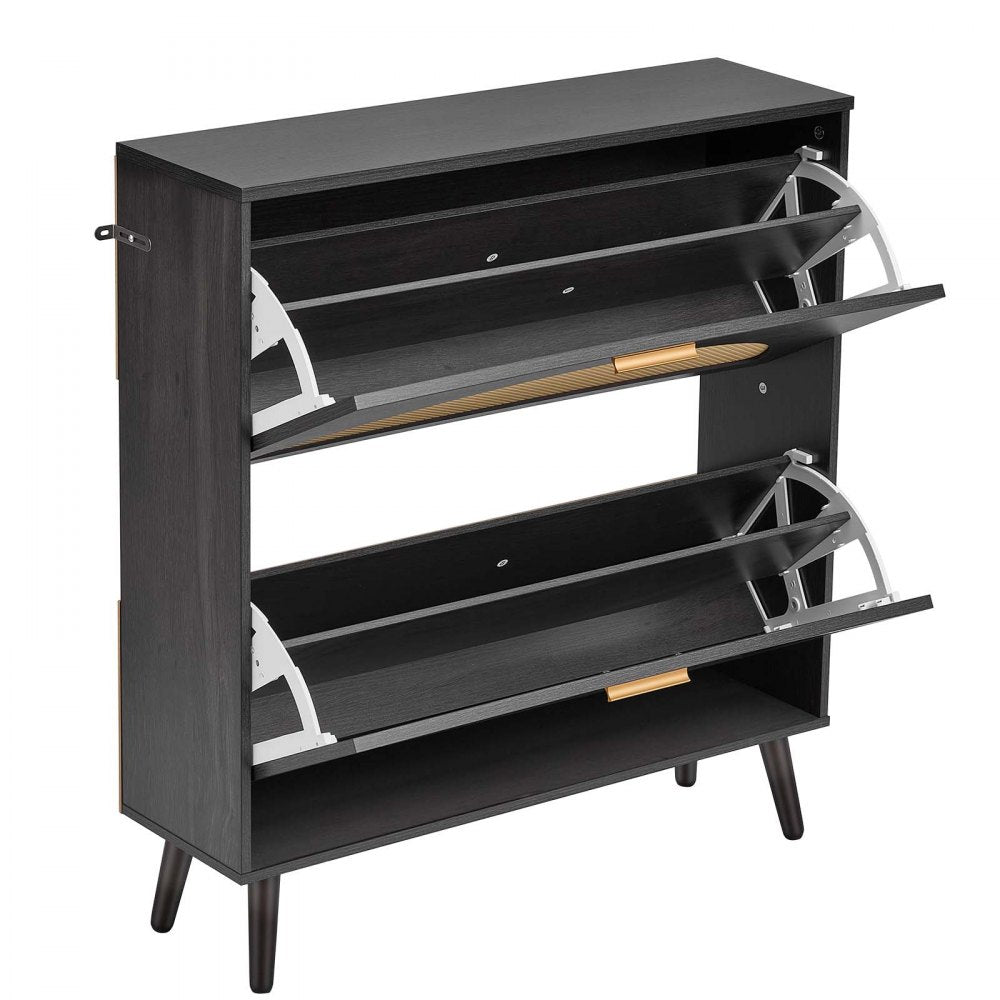 VEVOR Rattan Shoe Cabinet, 16 Pairs, 2 Flip Drawers, Adjustable Shelves for Entryway, Hallway and Living Room, Freestanding Narrow Shoes Wooden Rack, with 80 lb Top Surface and Tip-Over Restraint