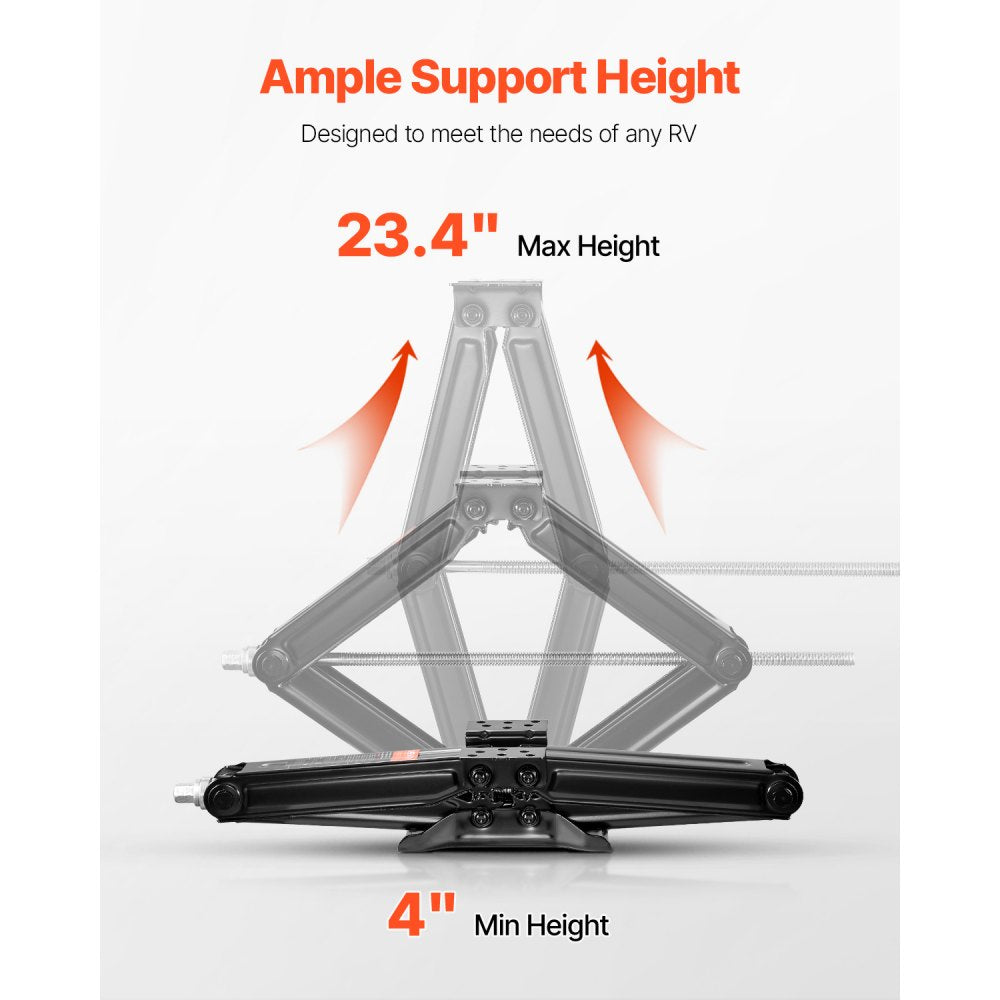 VEVOR 5000 lbs RV Scissor Jacks, 4-23.4 in RV Stabilizer Leveling Scissor Jacks, Set of 2, Heavy Duty Stabilizer Jack with Crank Handle, Socket and Bubble Levels, Not Easily Bent or Deformed