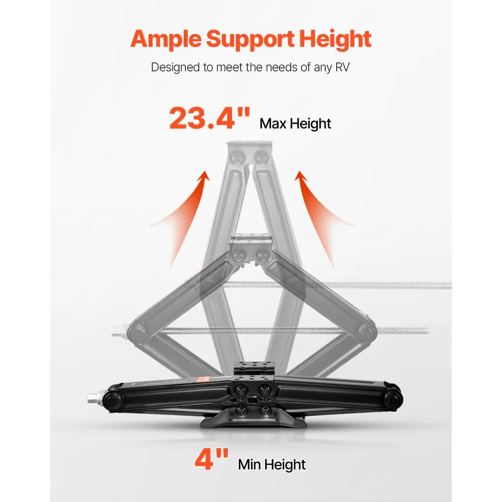VEVOR 6500 lbs RV Scissor Jacks, 4-23.4 in RV Stabilizer Leveling Scissor Jacks, Set of 2, Heavy Duty Stabilizer Jack with Crank Handle, Socket and Bubble Levels, Not Easily Bent or Deformed