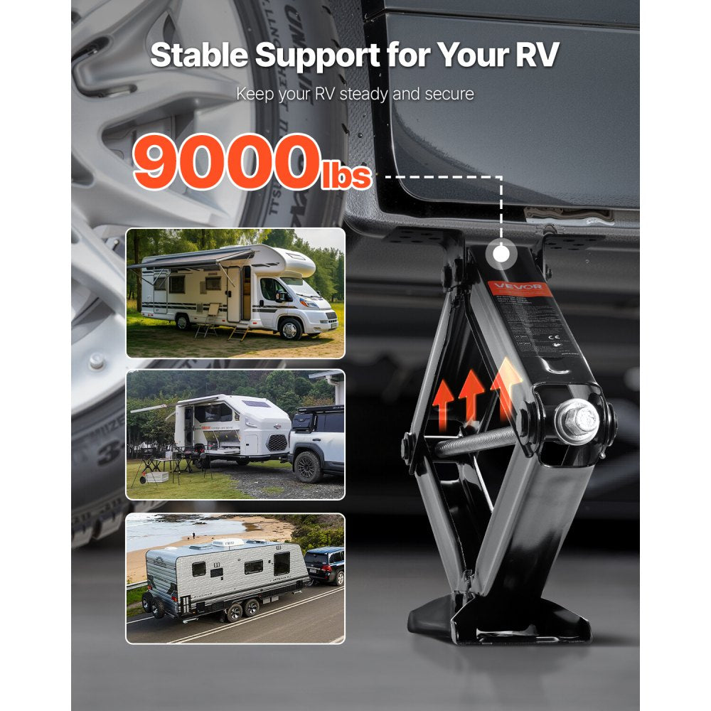 VEVOR 9000 lbs RV Scissor Jacks, 4-23.4 in RV Stabilizer Leveling Scissor Jacks, Set of 4, Heavy Duty Stabilizer Jack with Crank Handle, Socket and Bubble Levels, Not Easily Bent or Deformed