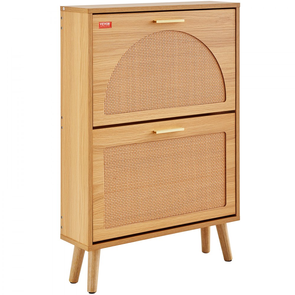 VEVOR Shoe Cabinet with 2 Flip Drawers, Shoe Storage Cabinet for Entryway, Free Standing Shoe Storage Organizer with Rattan Doors for Heels, Boots, Slippers in Hallway, Living Room