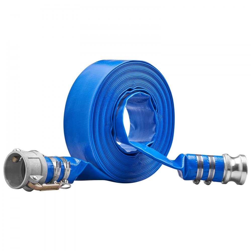 VEVOR Pool Drain Hose, 2 inch by 50 ft, Durable PVC Material, Includes Aluminum Camlock C & E Connectors and Clamps, Fits Pumps and Sand Filters, Ideal for Pool Water Removal, Blue