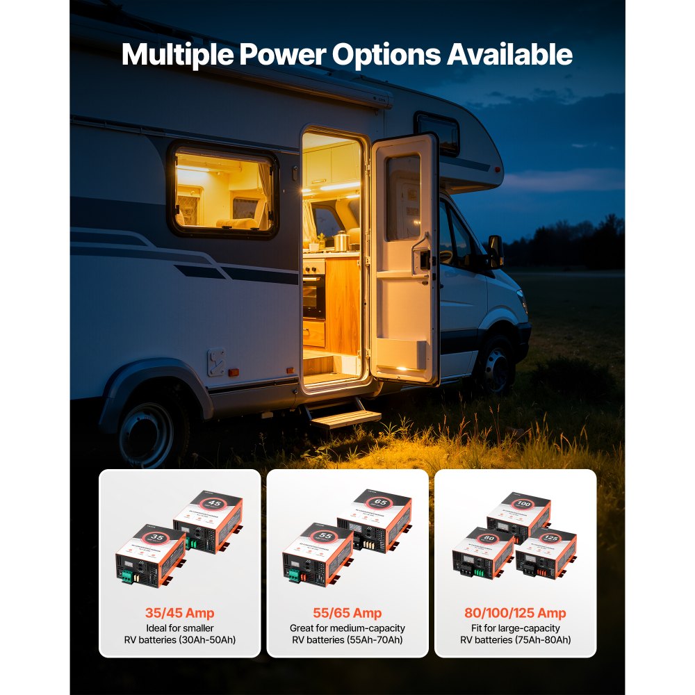 VEVOR RV Power Converter, 100 Amp, 110V AC to 12V DC RV Converter Battery Charger, Multi Stage Smart Charging, 13V to 16.5V Operating Range, Compatible with Lithium & Lead Acid Battery, for Camper