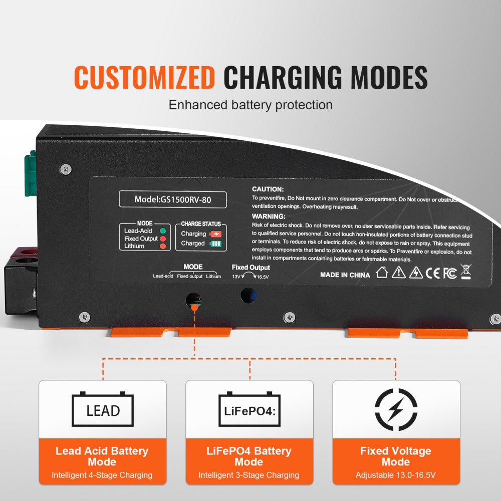 VEVOR RV Converter, 80 Amp, 110V AC to 12V DC RV Power Converter Battery Charger with 4 Stage Smart Charging 13V to 16.5V Adjustable Operating Range, Compatible with Lithium Lead Acid Battery, ETL