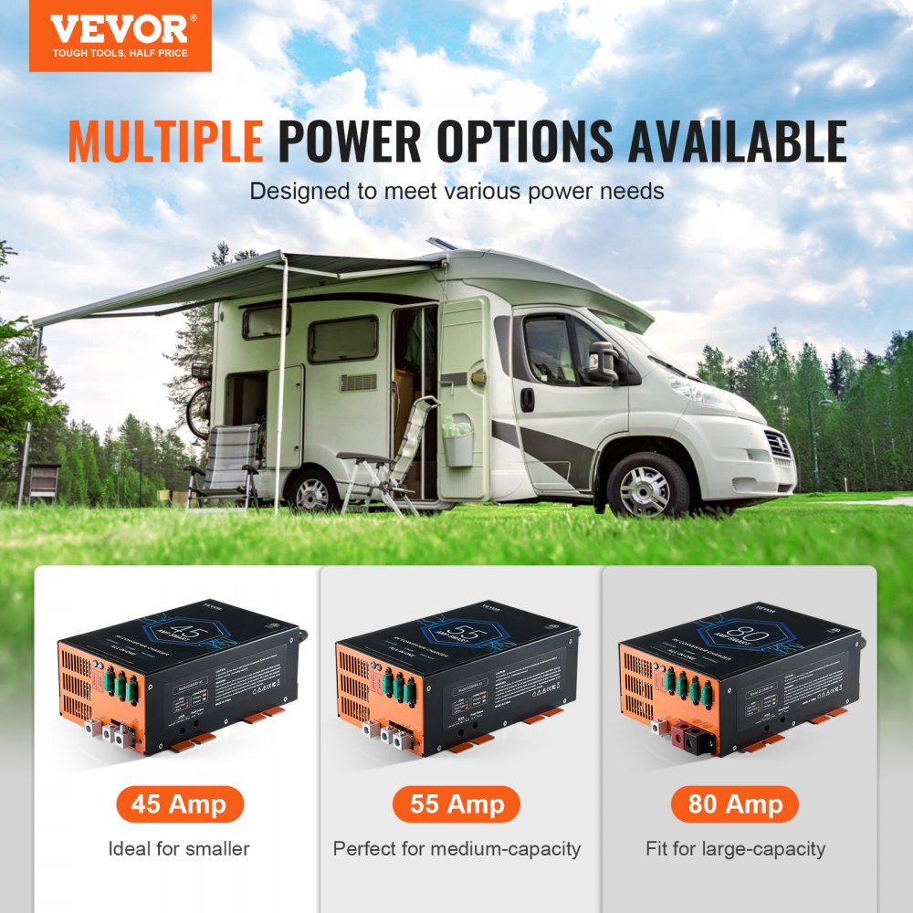 VEVOR RV Converter, 80 Amp, 110V AC to 12V DC RV Power Converter Battery Charger with 4 Stage Smart Charging 13V to 16.5V Adjustable Operating Range, Compatible with Lithium Lead Acid Battery, ETL