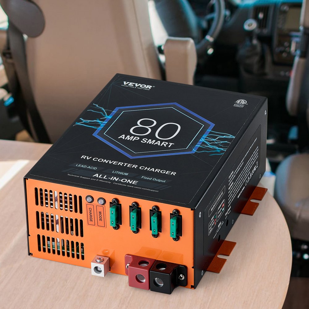 VEVOR RV Converter, 80 Amp, 110V AC to 12V DC RV Power Converter Battery Charger with 4 Stage Smart Charging 13V to 16.5V Adjustable Operating Range, Compatible with Lithium Lead Acid Battery, ETL