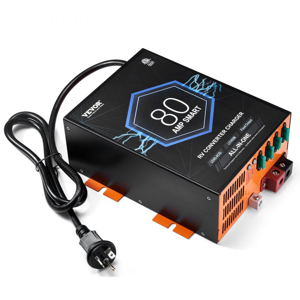 VEVOR RV Converter, 80 Amp, 110V AC to 12V DC RV Power Converter Battery Charger with 4 Stage Smart Charging 13V to 16.5V Adjustable Operating Range, Compatible with Lithium Lead Acid Battery, ETL