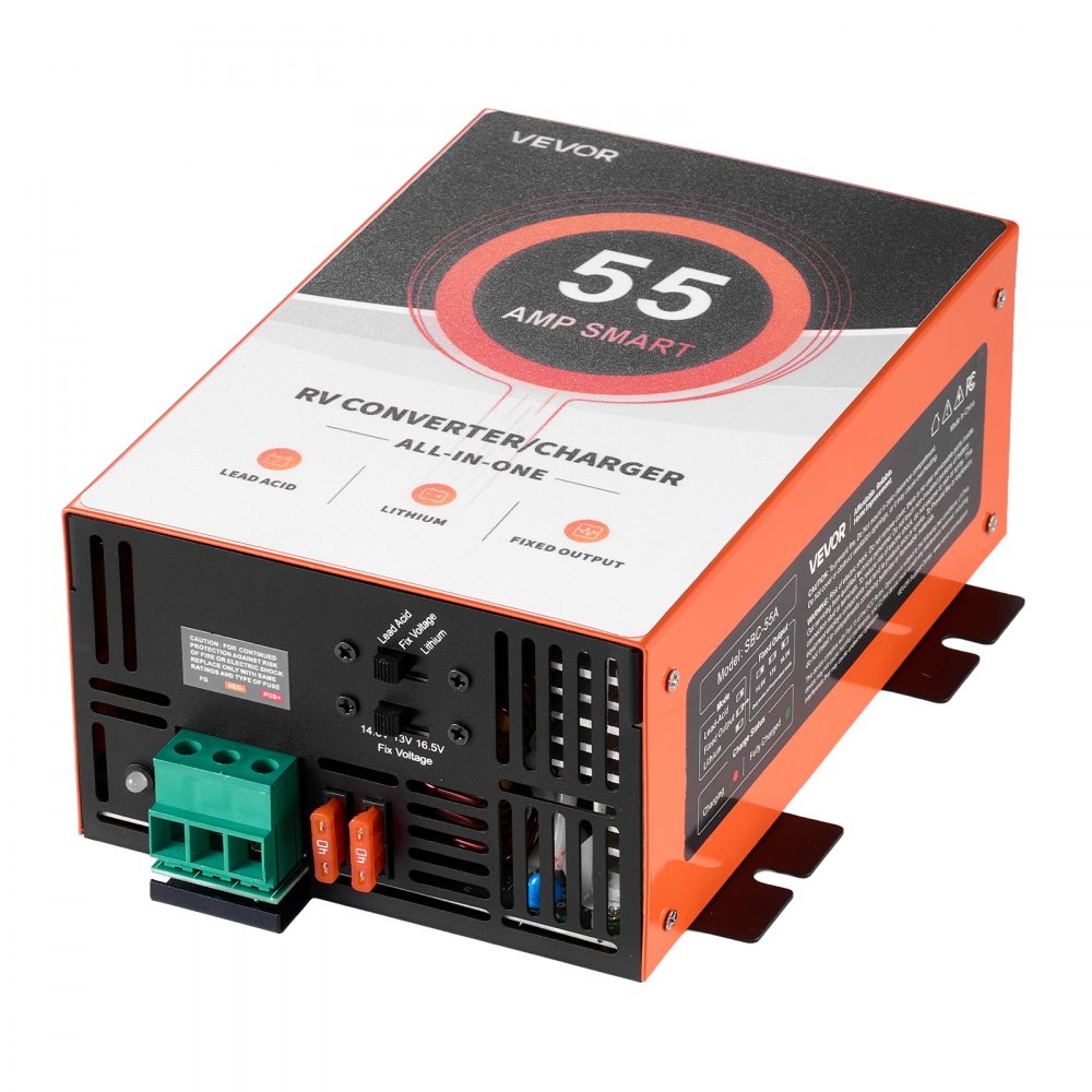 VEVOR RV Power Converter, 55 Amp, 110V AC to 12V DC RV Converter Battery Charger, Multi Stage Smart Charging, 13V to 16.5V Operating Range, Compatible with Lithium & Lead Acid Battery, for Camper