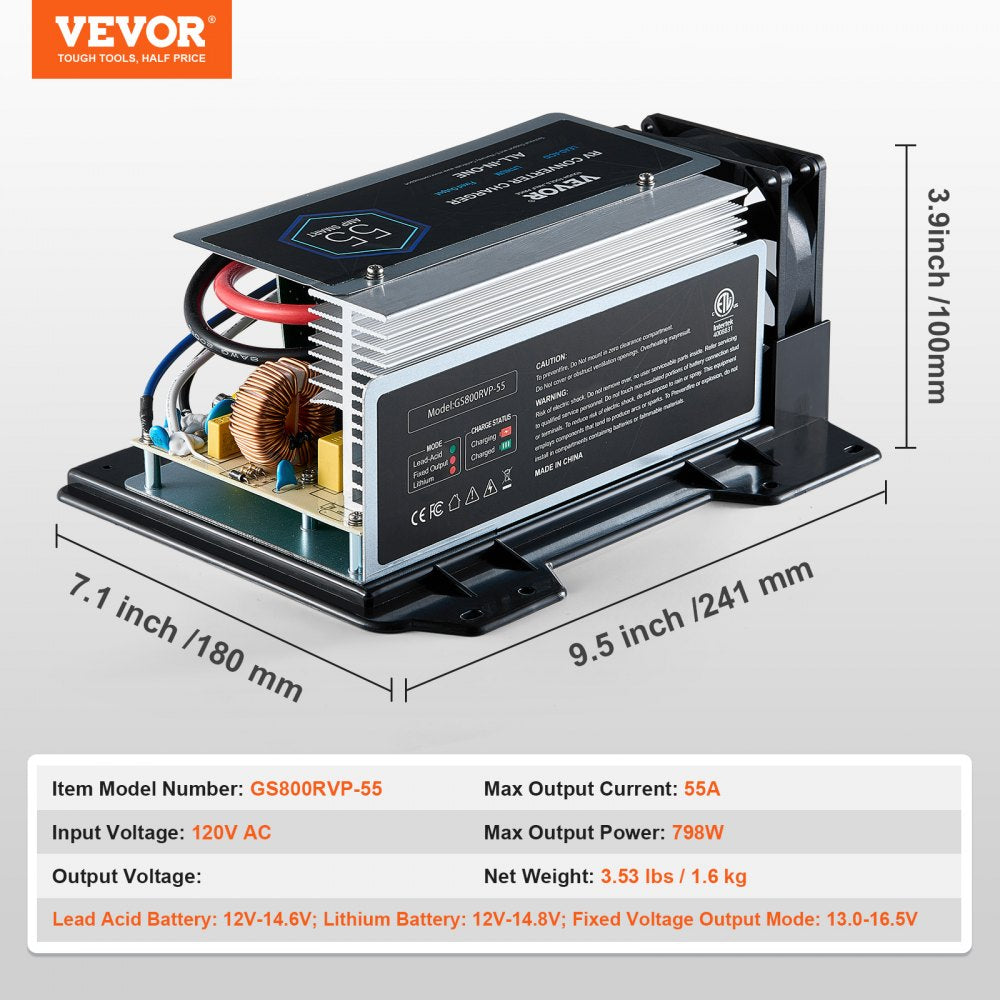 VEVOR WF-8955-AD-MBA Main Board Assembly, 55 Amp, Three-Stage RV Power Converter Replacement Unit, Compatible with Lithium Lead Acid Battery, Fit for WF-8955, Parallax 7145 & 7145 Series Converters