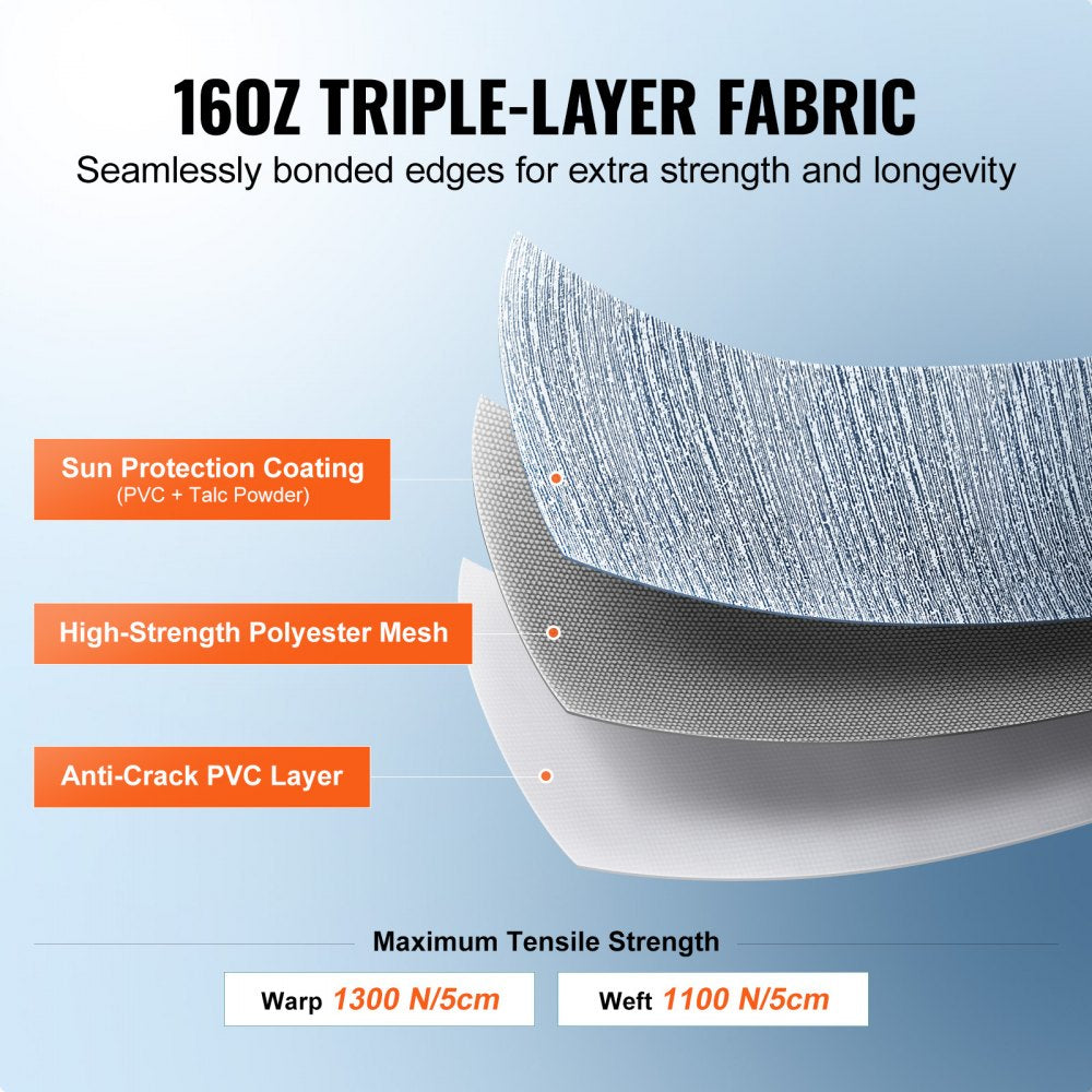VEVOR RV Awning Fabric Replacement, 15'2" Fabric Length for 16' Awning, Heavy Duty 3-Ply 16oz PVC Camper Awning Fabric, Waterproof & UV Protection Outdoor Canopy for RV, Trailer, Motorhome, Blue Fade