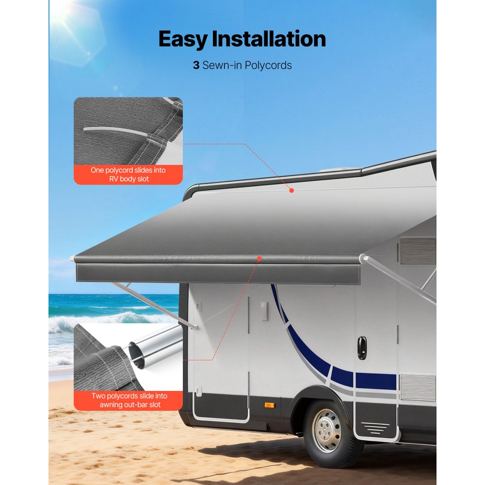 VEVOR RV Awning Fabric Replacement, 15' (Fabric 14'2") 18 oz Heavy-Duty Weatherproof Vinyl Camper Awning Replacement, UPF50+ Protection Waterproof Outdoor Canopy for RV, Motorhome, Trailer, Gray Fade